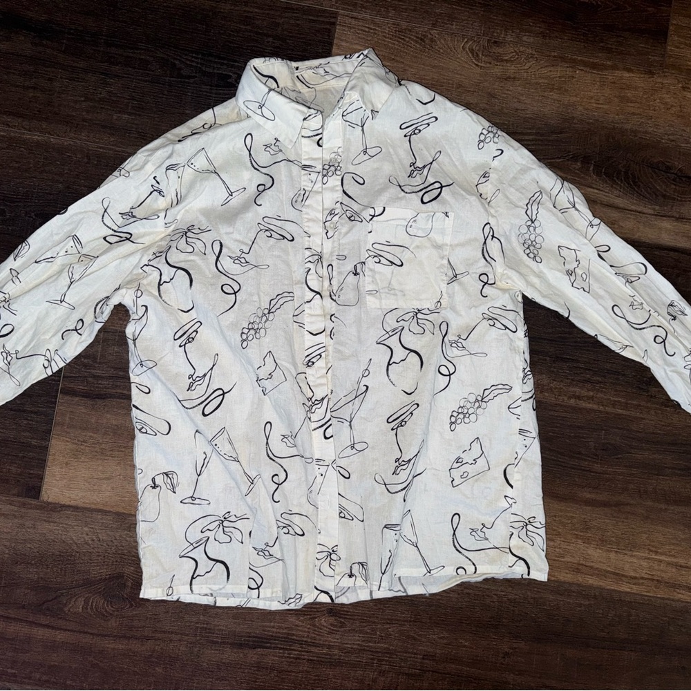 Peppermayo White Shirt with Black Abstract Design